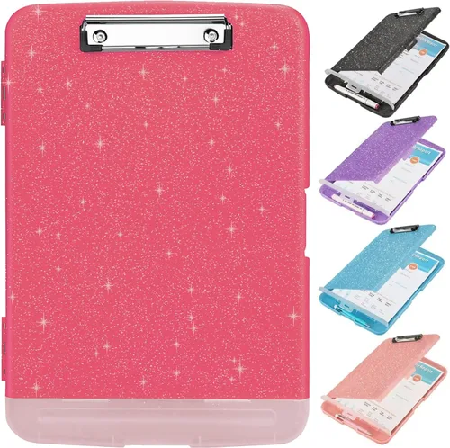 Miniatura 19 de Portapapeles con purpurina con almacenamiento, portapapeles de almacenamiento con soporte para bolígrafos, tableros de clip A4 de 8.5 x 11 pulgadas