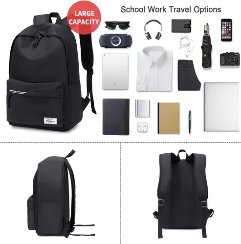 Miniatura 4 de Mochila escolar negra, bonita mochila para la escuela, adolescentes, niños, mochila ligera para mujeres y hombres, Negro, Mochilas Daypack