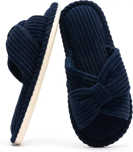 Miniatura 9 de Chantomoo Pantuflas para mujer, de espuma viscoelástica, para el hogar, dormitorio, baño, spa, puntera abierta, con lazo de pana, acogedoras