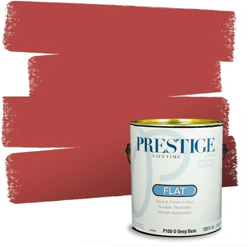 Miniatura 194 de Prestige Paints E100-T-SW6591 Pintura exterior e imprimación en uno, 1 galón, plano, combinación comparable de Sherwin Williams Amaryllis, 1 galón
