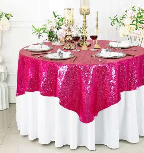 Miniatura 23 de ShinyBeauty Mantel Cuadrado Pequeño de 36 x 36 Pulgadas Mantel de Lentejuelas Azul Bebé Cubierta de Mesa con Purpurina Superposición Cuadrada