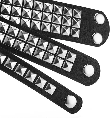 Miniatura 3 de TURTLEDOVE Punk Leather Bracelet Set - 3PCS Goth Leather Wristband with Metal Studded - Cuff Bangle for Men Women Pulsera con 3 tachuelas