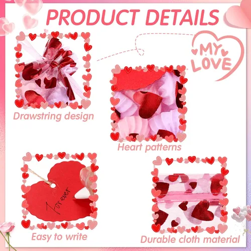 Miniatura 3 de Windyun 300 bolsas de regalo para el día de San Valentín, bolsas de dulces de San Valentín, bolsa con cordón de corazón, regalos para el día de San