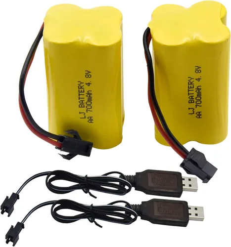 Blomiky Paquete de 2 baterías F3 4.8V 700mAh AA Nicd tipo cuadrado SM-2P enchufe y cable USB para HY800 F1 F3 RC barco y RC Bus RC Autobús escolar