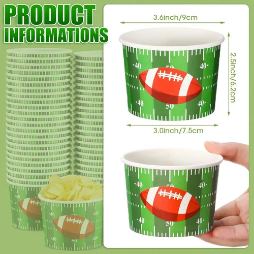 Miniatura 3 de Cuenco de papel para aperitivos de fútbol, cuencos de fútbol para el día del juego, suministros para fiestas, cuenco de fútbol de 9 onzas, cuenco