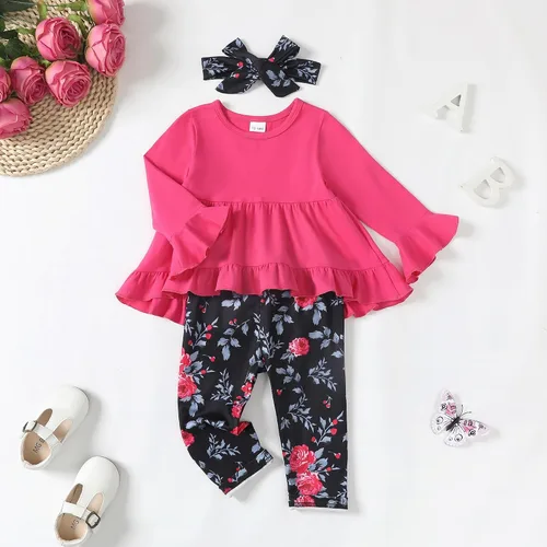 Miniatura 176 de Kucnuzki Conjunto de ropa para bebé niña pequeña, camisa de manga con volantes, pantalón floral, ropa de otoño e invierno para niña