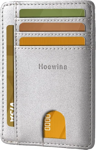 Miniatura 19 de Hoewina Cartera delgada para hombre, bolsillo frontal minimalista con bloqueo RFID, billetera de cuero delgada para tarjetas de viaje, regalos