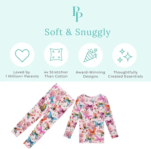 Miniatura 63 de Posh Peanut Pijamas para niñas, suaves, de viscosa de bambú para niños, pijamas a juego de manga larga para niñas