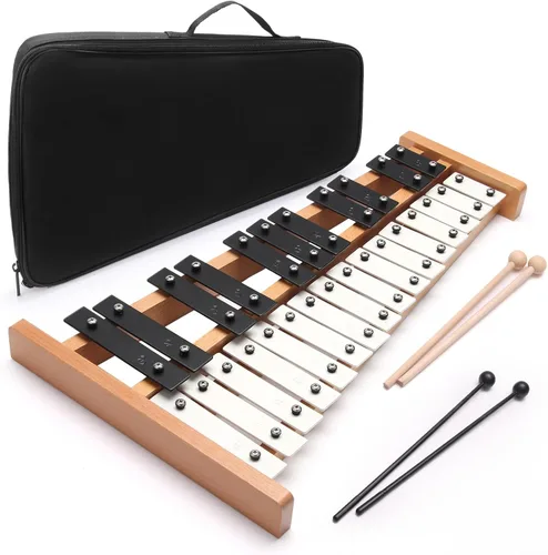 Heuyrao Xilófono Glockenspiel plegable de 27 notas, instrumento de percusión de madera con 4 mazos y bolsa de transporte, para adultos y