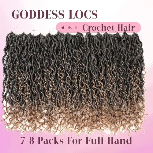 Miniatura 5 de Locs de diosa de imitación de pelo de ganchillo boho, locs de río boho, hippie ondulado de ganchillo con cabello rizado en el medio y puntas T27.