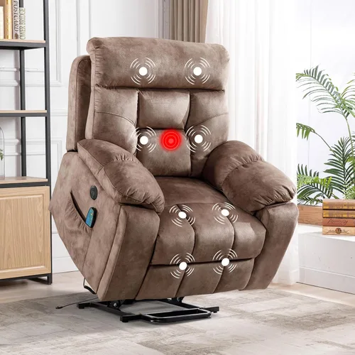 Miniatura 9 de CANMOV Silla reclinable eléctrica grande con masaje y calor para personas mayores grandes y altas, sillones reclinables amplios y mullidos con 2
