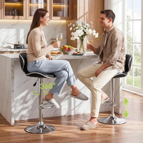 Miniatura 3 de Vogue Furniture Direct Taburetes de Bar Ajustables de Cuero PU, Taburetes Modernos Giratorios de Elevación Neumática con Respaldo, Sillas de Altura