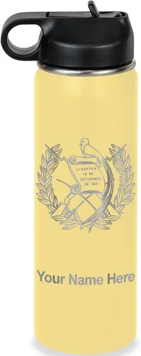 Miniatura 21 de LaserGram Botella de agua personalizada, bandera de Guatemala, acero inoxidable de doble pared aislada al vacío con popote superior, regalo grabado