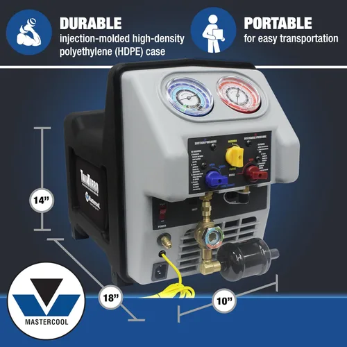Miniatura 6 de Mastercool 69365 Sistema de recuperación de refrigerante Twin Turbo - Tanque DOT de 50 libras con interruptor de flotador, compresor de doble