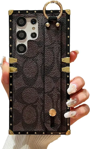 Miniatura 7 de Funda Rectangular de Cuero de Lujo para Teléfono Diseñada para Samsung Galaxy S23 Ultra Funda Linda con Correa de Muñeca Anti Caídas Protectora