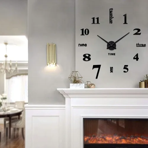Miniatura 9 de Mintime Reloj de pared moderno sin marco, grande, 3D, números de espejo para decoración de oficina en casa Negro