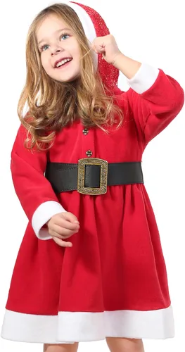 Miniatura 2 de Lilax Vestido rojo con capucha y cinturón navideño para niñas pequeñas, Rojo