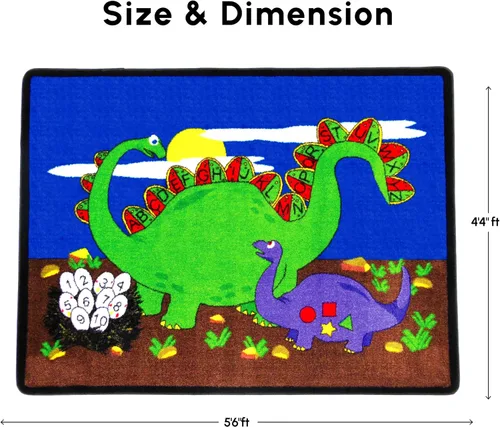 Miniatura 2 de SAFECASTLE Dino Land - Alfombra educativa para niños, 4 pies 4 pulgadas x 5 pies 6 pulgadas, alfombra de área de dinosaurio con alfabeto y números