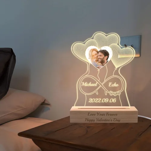 Miniatura 5 de Regalo para ella, lámpara nocturna de acrílico infinito 3D personalizada con imagen, luz nocturna con foto personalizada, placas acrílicas