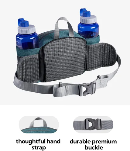 Miniatura 5 de Waterfly - Riñonera Fanny Pack: Bolso Fanny con 2 soportes para botellas de agua, cinturón lumbar, para senderismo, caminatas, correr, trotar, Azul