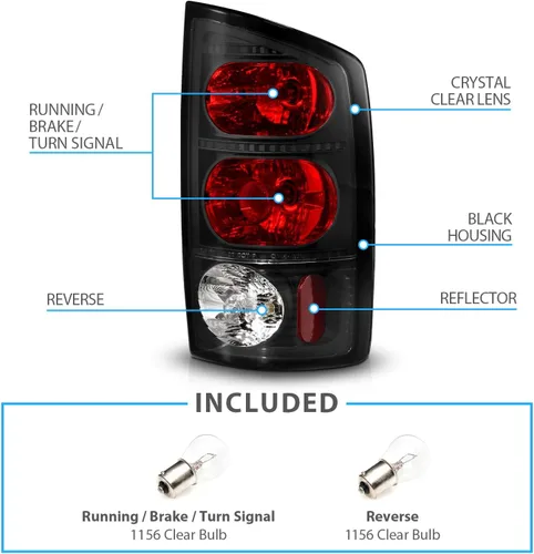 Miniatura 4 de AmeriLite Par de luces traseras de repuesto para Dodge Ram 1500 2002-2006 03-06 Ram 2500 3500 Pickup estilo europeo negro transparente - lado