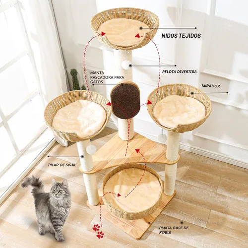 Miniatura 3 de Árbol para gatos de interior, torre para gatos de varios niveles de 54 pulgadas para adultos grandes, casa de árbol resistente para gatos con 4