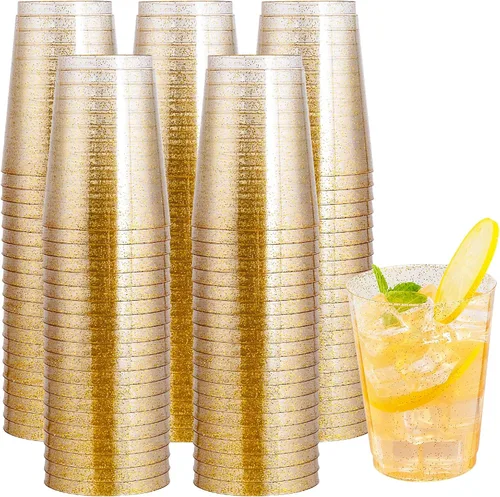 Miniatura 22 de I00000 200 piezas de vasos de plástico desechables plateados de 9 onzas, vasos de plástico transparentes de 9 onzas, vasos estilo antiguo de borde