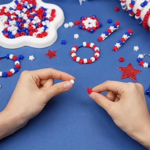 Miniatura 5 de 2400Pcs Red White and Blue Pony Beads (6x9mm), Plastic Independence Day Star Beads for DIY Crafts Making, 4th of July Large Hole Pony Beads Bulk