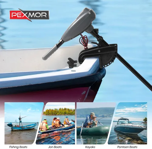 Miniatura 7 de PEXMOR Motor de arrastre eléctrico de 8 velocidades, motor eléctrico fuera de borda para barco con mango ajustable e indicador LED, montado