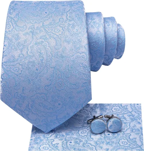 Miniatura 29 de Hi-Tie Corbatas de seda para hombre, diseño de cachemira a rayas, con bolsillo, gemelos cuadrados, conjunto formal de negocios