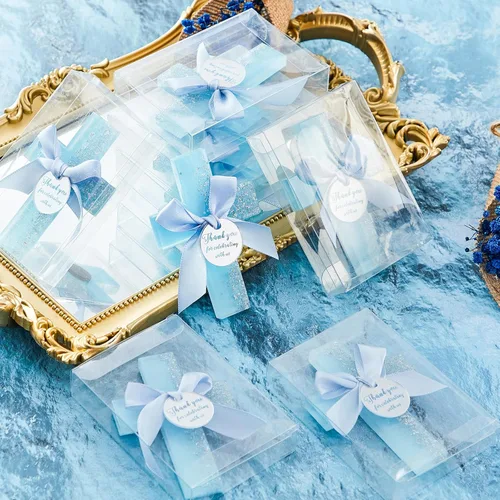 Miniatura 4 de Chunful 12 juegos de recuerdos de bautismo para invitados, imán de cruz de epoxi azul, imán de cruz para primera comunión con etiqueta, caja