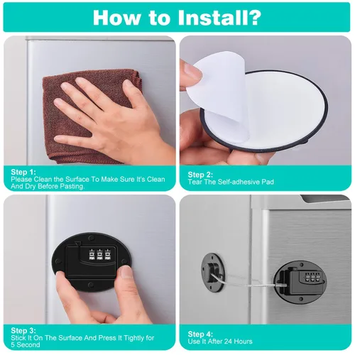 Miniatura 5 de Cerradura de Refrigerador - Cerradura de Combinación Resistente para Nevera, Cerraduras de Gabinete a Prueba de Niños, Sin Llaves Necesarias