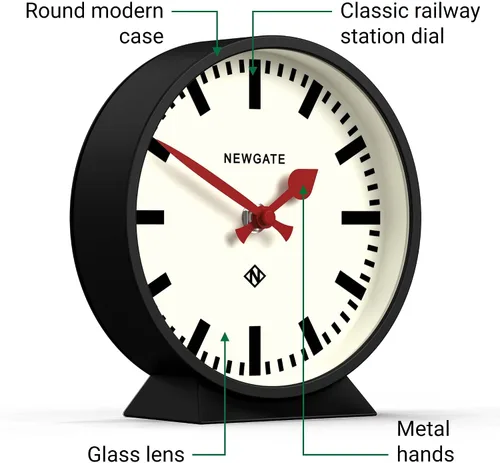 Miniatura 5 de NEWGATE® M Mantel Railway Desk Clock Moderno reloj de estación redonda Negro Estilo contemporáneo para escritorio, mesa, estante o mesita