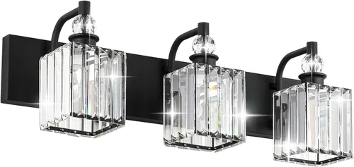 Miniatura 22 de Ralbay - Luces de tocador de cristal, 2 luces, modernas lámparas de cromo de cristal para iluminación de baño, para usar sobre el espejo