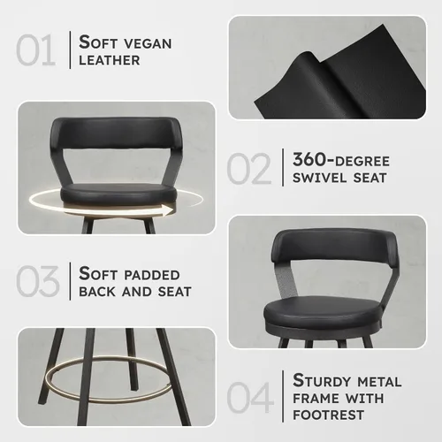 Miniatura 3 de Lexicon Ruthie - Juego de 2 taburetes giratorios para encimera de cocina con respaldo, 25.5 pulgadas de altura de asiento de 25.5 pulgadas, sillas