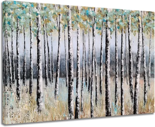 Miniatura 11 de SYGALLERIER Lienzo abstracto de árbol con pinturas texturizadas pintadas a mano en negro y azul con lámina plateada, imágenes modernas del bosque