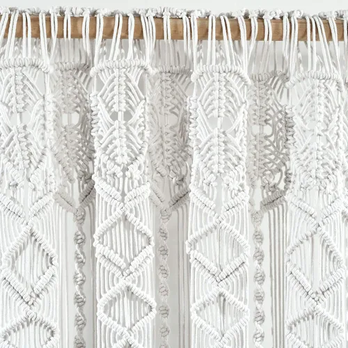 Miniatura 4 de Lush Decor Panel de Cortina de Ventana de Algodón Texturizado Boho Macramé, 40" An x 84" L, Blanco - Divisor de Habitación o Decoración de Boda
