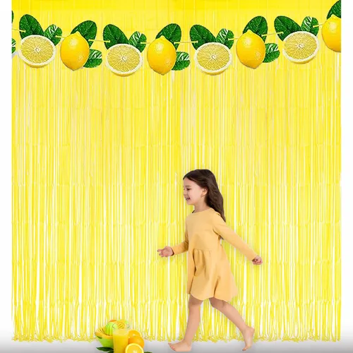 Miniatura 8 de Telón de Fondo de Fiesta con Serpentinas Amarillas - GREATRIL Flecos de Papel de Aluminio para Fiestas de Cumpleaños de Piña/Limón/Camión/Carrera