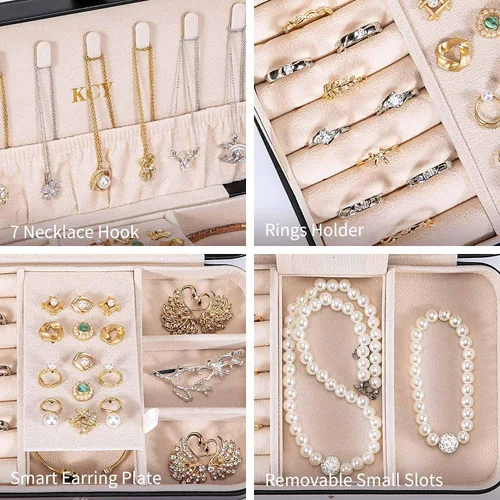 Miniatura 4 de KCY Joyero para niñas y mujeres pequeño estuche organizador de joyas de viaje cajas de almacenamiento de joyas portátiles de piel sintética soporte