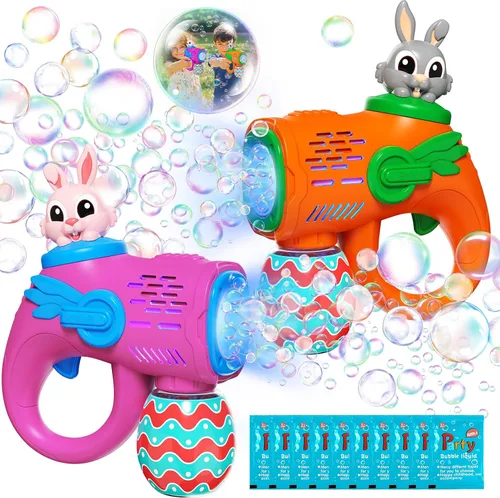 Juguete de pistola de burbujas para niños, paquete de 2 sopladores de burbujas de conejo con 10 recambios de solución de burbujas, máquina