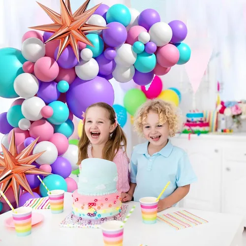 Miniatura 5 de Kit de arco de globos rosa, morado y azul, guirnalda de globos rosa morado con globos de látex rosa, azul, morado, blanco, globos de papel de Rosa