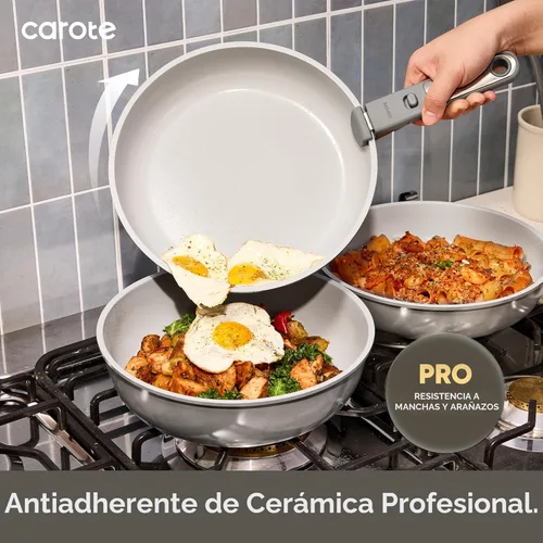 Miniatura 3 de CAROTE Juego de 27 piezas de utensilios de cocina de cerámica antiadherentes, juego de ollas y sartenes antiadherentes, utensilios de cocina no Verde
