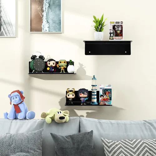 Miniatura 6 de Juego de 2 estantes flotantes de acrílico de 9 pulgadas sin taladro, juego de 2 estantes flotantes para almacenamiento Funko Pop, estantes flotantes
