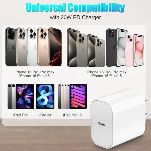 Miniatura 3 de Carga rápida para iPhone 17 y 16, paquete de 20 W, bloque de carga USB C de Apple con cable de carga USB C a C de 6 pies para iPhone 17 Pro max/17