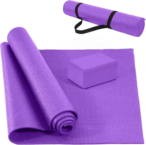 Signature Fitness - Tapete de yoga multiusos de 0.25 pulgadas de grosor, alta densidad, sin desgarros, con correa y características ligeras para uso
