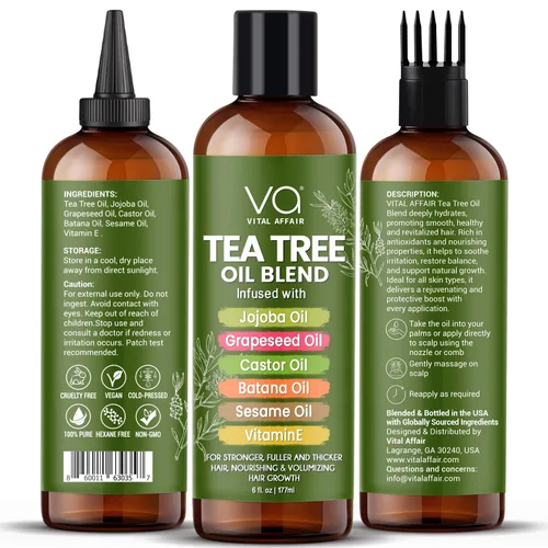 Miniatura 2 de VITAL AFFAIR Aceite de Árbol de Té Para el Cabello Con Jojoba, Ricino, Aceite de Batana - Tratamiento de Árbol de Té Para el Cabello y Cuero