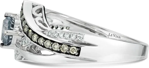 Miniatura 5 de LeVian Anillo de oro blanco de 14 quilates topacio azul y blanco de 14 quilates diamante de color blanco y chocolate talla 7