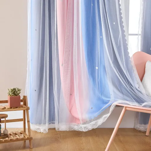 Miniatura 39 de XiDi Cortinas opacas con estrellas para habitaciones de niños, cortinas verdes para ventana de dormitorio de niños, azul y gris, 52 pulgadas de Azul