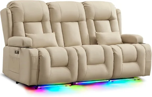 Miniatura 21 de URRED Sofá reclinable eléctrico con masaje y calor, sofá biplaza reclinable de pared con consola, sofá de casa rodante, asiento de cine en casa