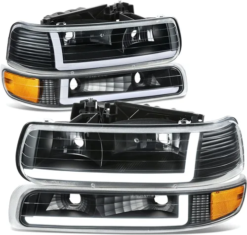 Miniatura 10 de DNA Motoring HL-LB-CSIL99-CH-AM Par de carcasas cromo ámbar LED DRL. Faros delanteros de repuesto para Silverado 99-02